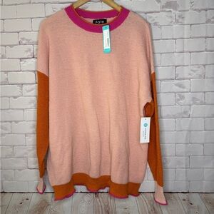 NWT Fate Women's Pink and Orange Crew Neck Sweater